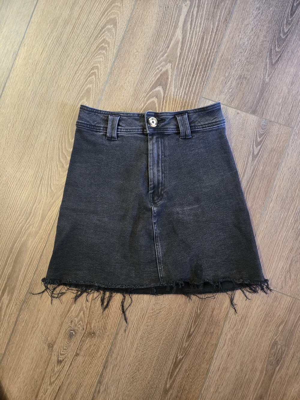 stradivarius Black Distressed Hem Denim Mini Skirt